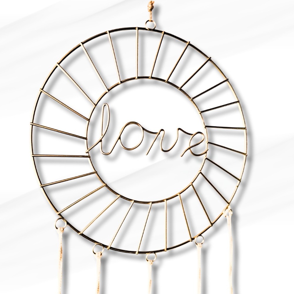 Love Wall Decor Gold Metal Hoop Dream Catcher Wood Beads Boho Tassels‎ - Picture 4 of 12